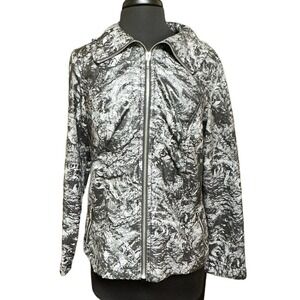 Chico's Zenergy Jacket Women's Sz 1 US Sz M/8 Full Zip Foil Black/Silver Pockets